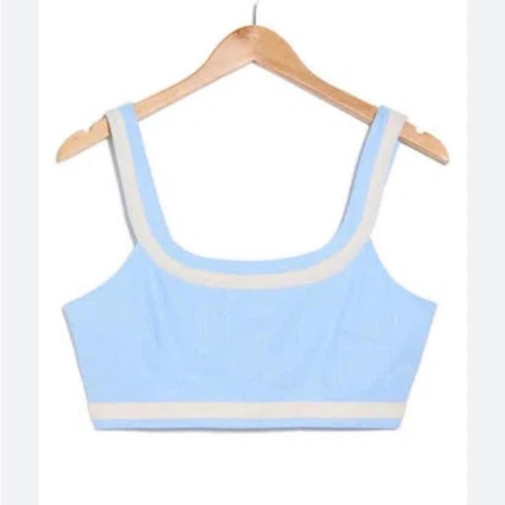 Avec Les Filles Linen Blend Crop Tank Top Ice Blue